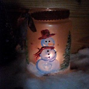 Hand Painted Snowman Candle Holder/Candy Jar